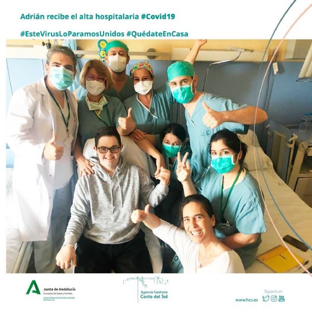 Adrián, de 23 años, recibe el alta tras ser el primer paciente trasladado de la UCI a planta en el Hospital Costa del Sol Adrián, de 23 años, recibe el alta tras ser el primer paciente trasladado de la UCI a planta en el Hospital Costa del Sol