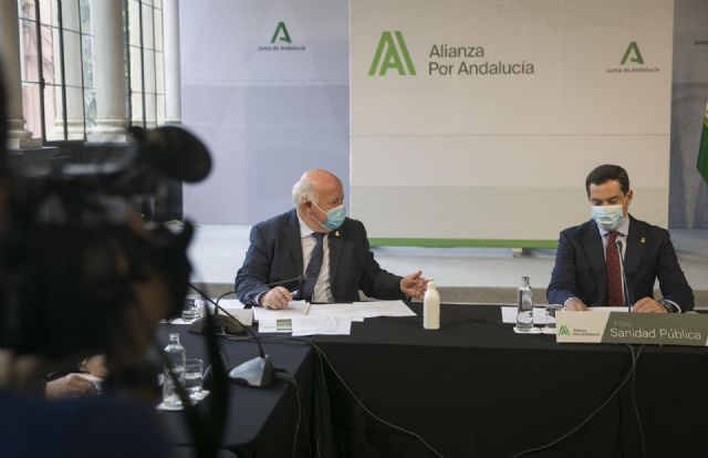 El presidente de la Junta, Juanma Moreno (d), junto al consejero de Salud y Familias, Jesús Aguirre (i), durante su reunión en el marco de la Alianza por Andalucía y en el que participan representantes del ámbito sanitario andaluz. En el Palacio de San Te - María José López - Europa Press El presidente de la Junta, Juanma Moreno (d), junto al consejero de Salud y Familias, Jesús Aguirre (i), durante su reunión en el marco de la Alianza por Andalucía y en el que participan representantes del ámbito sanitario andaluz. En el Palacio de San Te - María José López - Europa Press