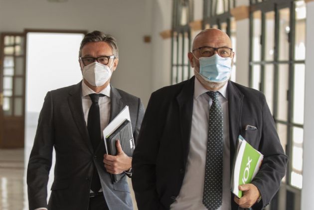 El portavoz del grupo parlamentario Vox, Alejandro Hernández (d), junto al diputado de Vox. Manuel Gavira (i), a su llegada a la sesión constitutiva de la comisión, este lunes - María José López - Europa Press El portavoz del grupo parlamentario Vox, Alejandro Hernández (d), junto al diputado de Vox. Manuel Gavira (i), a su llegada a la sesión constitutiva de la comisión, este lunes - María José López - Europa Press