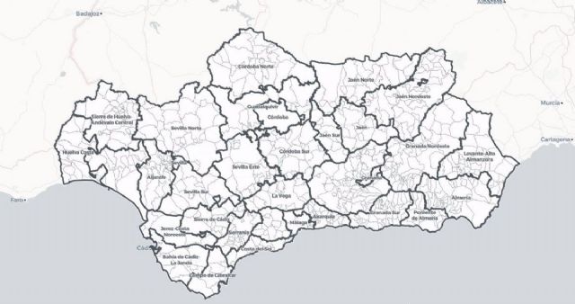 Mapa de Andalucía por distritos sanitarios en nivel 0 de alerta por Covid a 1 de diciembre de 2021