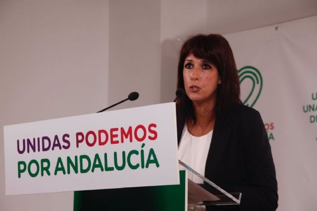 La secretaria general de Podemos Andalucía y coportavoz de Unidas Podemos, Martina Velarde, este lunes en rueda de prensa