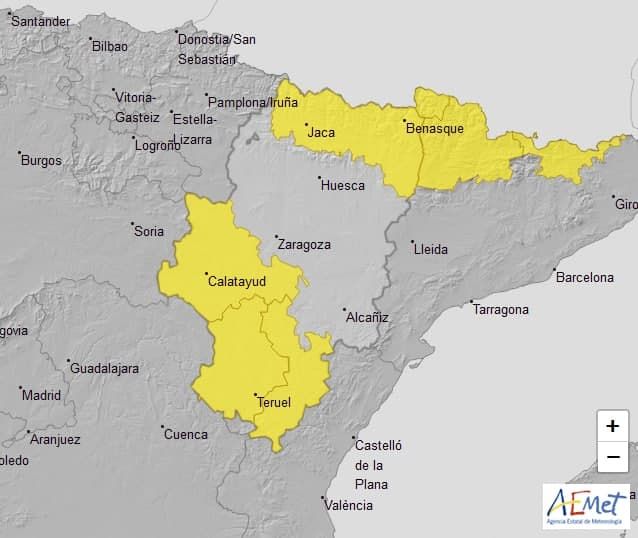Aviso amarillo por temperaturas mínimas en varias zonas de Aragón