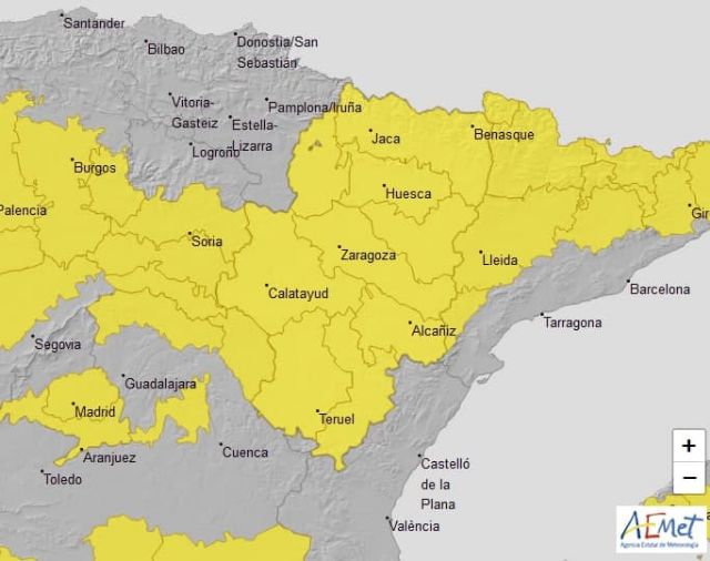 Aviso nivel amarillo por temperaturas mínimas en todo Aragón