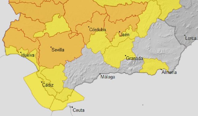 Mapa de AEMET con los avisos naranjas y amarillos previstos para mañana día 12 de julio