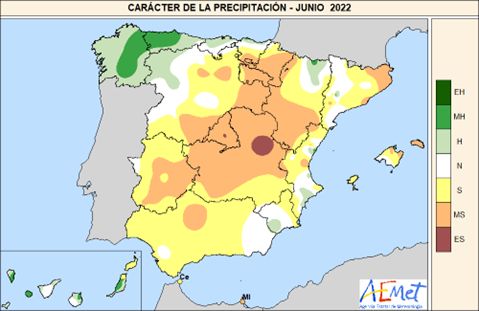 Porcentaje de la precipitación acumulada en junio de 2022 respecto de la media 1981-2021