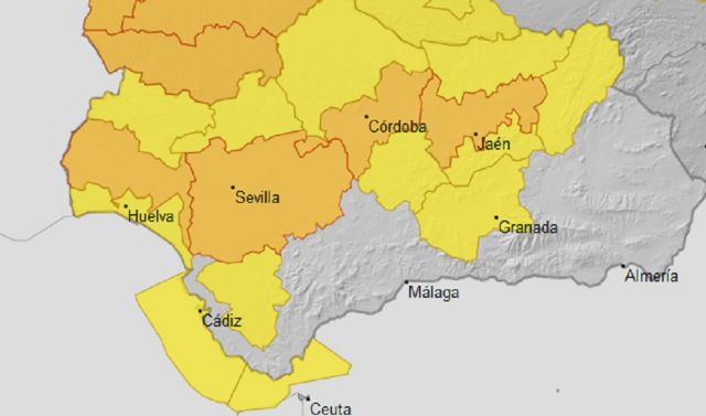 Mapa de AEMET con los avisos naranjas y amarillos previstos para mañana domingo